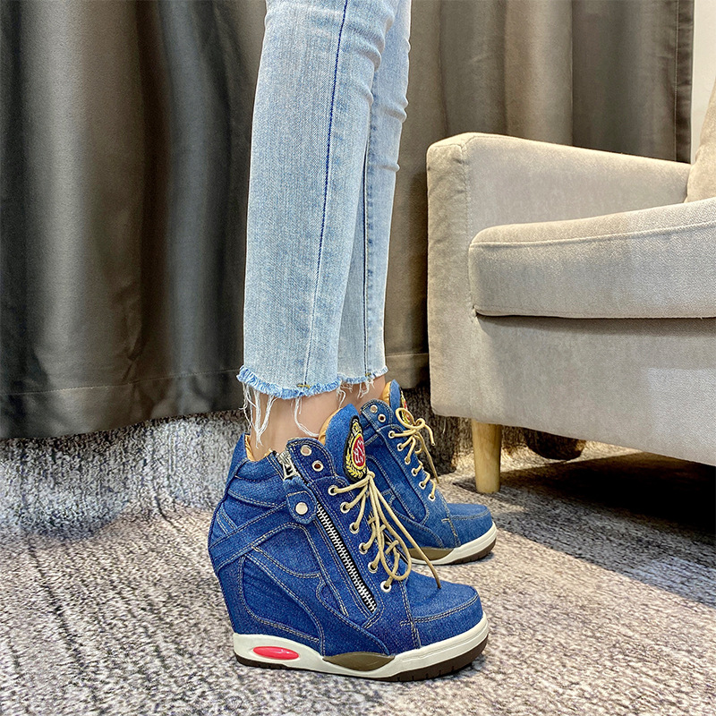큰 사이즈 여성 데님 웨지 스니커즈 가을 플랫폼 캐주얼 - Sneaker Zone 리뷰 및 가격